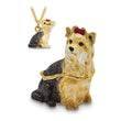 Luxury Giftware Pewter Bejeweled Crystals Gold-tone Enameled KIMBERLY Yorkshire Terrier Trinket Box with Matching 18 Inch Necklace