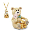 Luxury Giftware Pewter Bejeweled Crystals Gold-tone Enameled LOLLY BEARS Teddy Bears Trinket Box with Matching 18 Inch Necklace
