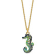 Luxury Giftware Pewter Bejeweled Crystals Gold-tone Enameled SIMON Seahorse Trinket Box with Matching 18 Inch Necklace