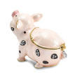 Luxury Giftware Pewter Bejeweled Crystals Gold-tone Enameled PETUNIA Spotted Pig Trinket Box with Matching 18 Inch Necklace