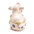 Luxury Giftware Pewter Bejeweled Crystals Gold-tone Enameled PETUNIA Spotted Pig Trinket Box with Matching 18 Inch Necklace