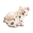 Luxury Giftware Pewter Bejeweled Crystals Gold-tone Enameled PETUNIA Spotted Pig Trinket Box with Matching 18 Inch Necklace