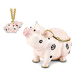 Luxury Giftware Pewter Bejeweled Crystals Gold-tone Enameled PETUNIA Spotted Pig Trinket Box with Matching 18 Inch Necklace