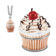 Luxury Giftware Pewter Bejeweled Crystals Silver-tone Enameled CHERRY ON TOP Cupcake Trinket Box with Matching 18 Inch Necklace