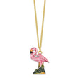 Luxury Giftware Pewter Bejeweled Crystals Gold-tone Enameled LEFTY Holiday Flamingo Trinket Box with Matching 18 Inch Necklace