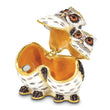 Luxury Giftware Pewter Bejeweled Crystals Gold-tone Enameled OLGA and OMAR Mother and Baby Owl Trinket Box with Matching 18 Inch Necklace