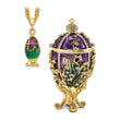 Luxury Giftware Pewter Bejeweled Crystals Gold-tone Enameled LILY OF THE VALLEY Purple Egg w/Ring Pad Trinket Box with Matching 18 Inch Necklace