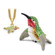Luxury Giftware Pewter Bejeweled Crystals Gold-tone Enameled HAMILTON Hummingbird Trinket Box with Matching 18 Inch Necklace