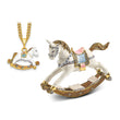 Luxury Giftware Pewter Bejeweled Crystals Gold-tone Enameled RIMA Rocking Horse Trinket Box with Matching 18 Inch Necklace