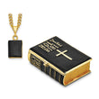 Luxury Giftware Pewter Bejeweled Crystals Gold-tone Enameled DEVOTION Black Bible Trinket Box with Matching 18 Inch Necklace