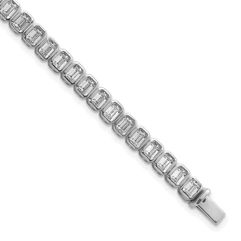 14k White Gold 6 1/2 carat Lab Grown Diamond VS+ F+ Complete Emerald Bezel Set Tennis Bracelet