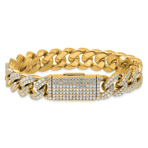 10 Karat 11 3/8 carat Lab Grown Diamond VS+ F+ Complete 4mm Pav‚ Cuban Link 8 Bracelet - Birthstone Company