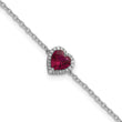 14k White Gold 1/20 carat Lab Grown Diamond VS+ F+ and Natural Ruby with 1 inch extension Halo Heart Fashion Link Bracelet