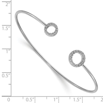 14k White Gold Polished Complete 1/4 carat Diamond Circles Flexible Cuff Bangle Bracelet - Birthstone Company