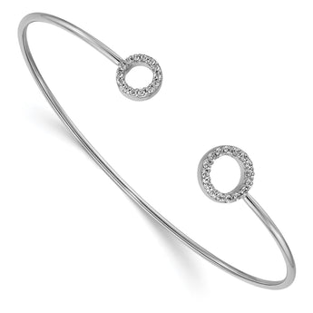 14k White Gold Polished Complete 1/4 carat Diamond Circles Flexible Cuff Bangle Bracelet - Birthstone Company