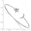 14k White Gold Complete 1/4 carat Diamond Moon and Star Flexible Cuff Bangle Bracelet - Birthstone Company