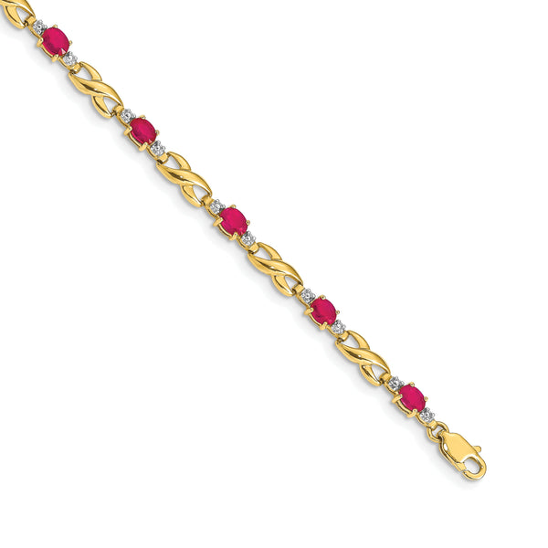 10k Diamond and Composite Oval Ruby Bracelet