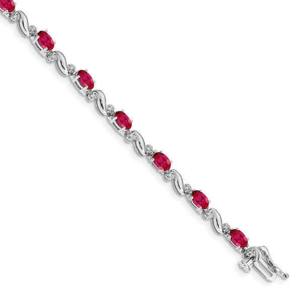 10k White Gold Diamond and Ruby Bracelet 7 in - Birthstone Company