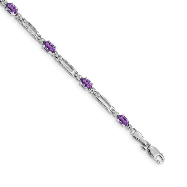 10k White Gold Diamond and Amethyst Bracelet 7 in - Birthstone Company