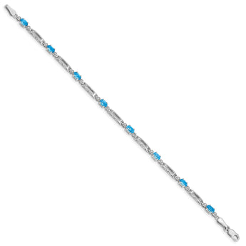 10k White Gold Diamond and Blue Topaz Bracelet 7 in - Birthstone Company
