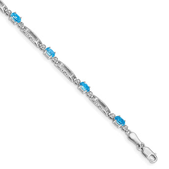 10k White Gold Diamond and Blue Topaz Bracelet 7 in - Birthstone Company