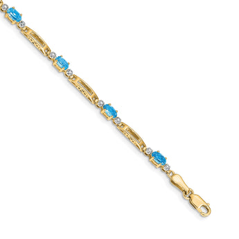 10k Diamond and Blue Topaz Bracelet 7 in - Birthstone Company