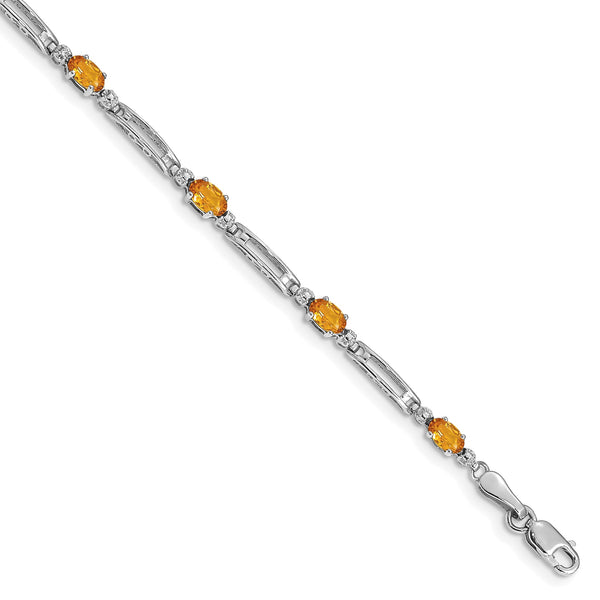 10k White Gold Diamond and Citrine Bracelet 7 in - Birthstone Company