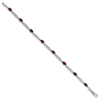10k White Gold Diamond and Garnet Bracelet 7 in - Birthstone Company