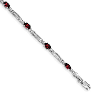 14k White Gold Diamond and Garnet Bracelet - Birthstone Company