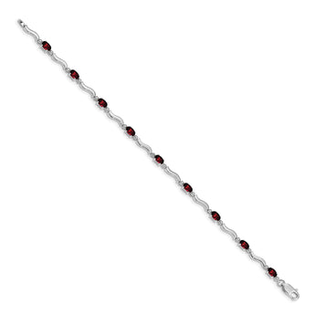 10k White Gold Fancy Diamond and Garnet Bracelet 7 in - Birthstone Company