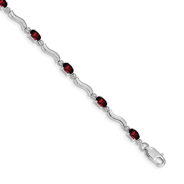 10k White Gold Fancy Diamond and Garnet Bracelet