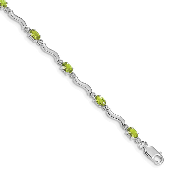 10k White Gold Fancy Diamond and Peridot Bracelet