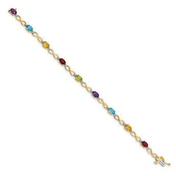 10k Rainbow Gemstone and Diamond Infinity Bracelet 7 in - Birthstone Company