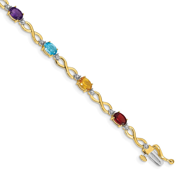 10k Rainbow Gemstone and Diamond Infinity Bracelet 7 in - Birthstone Company