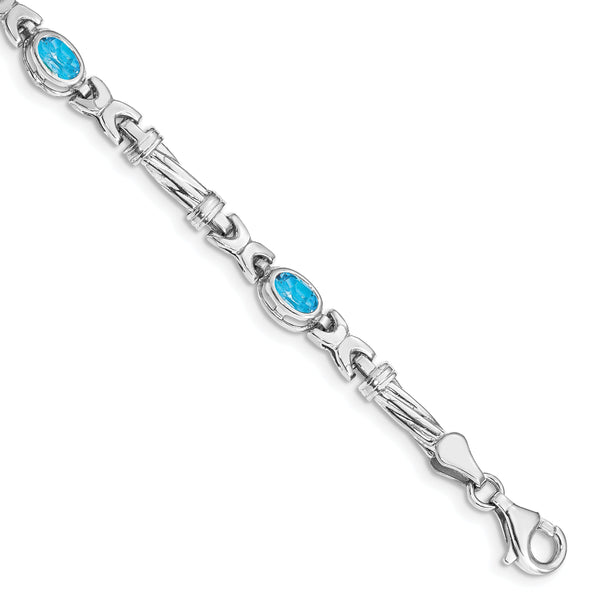 10k White Gold Blue Topaz 4 Stone Bracelet