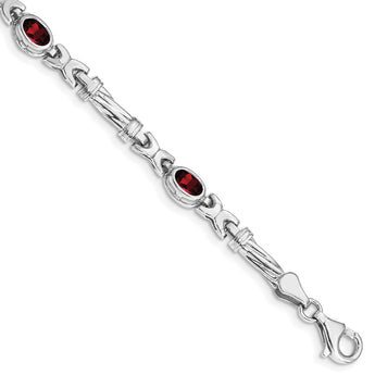 10k White Gold Garnet 4 Stone Bracelet 7 in - Birthstone Company