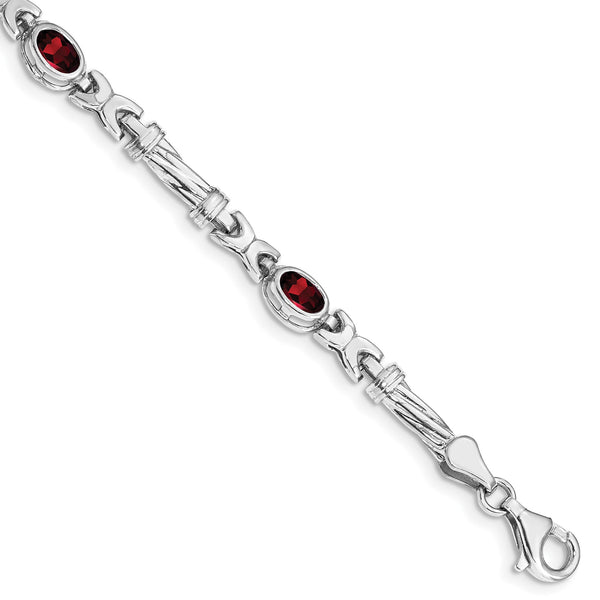 10k White Gold Garnet 4 Stone Bracelet 7 in - Birthstone Company