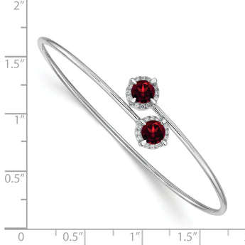 14k White Gold Garnet and Diamond Flexible Bangle - Birthstone Company