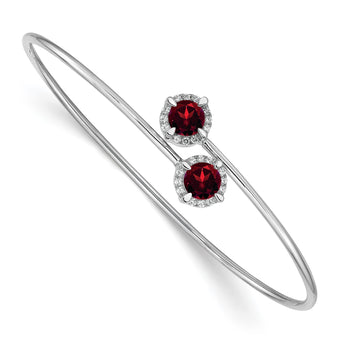14k White Gold Garnet and Diamond Flexible Bangle - Birthstone Company