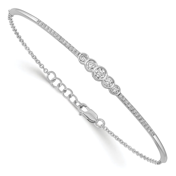 14k White Gold 1/2 carat Lab Grown Diamond VS/SI+ G+ Bezel Set Bar Flexible Bangle Bracelet