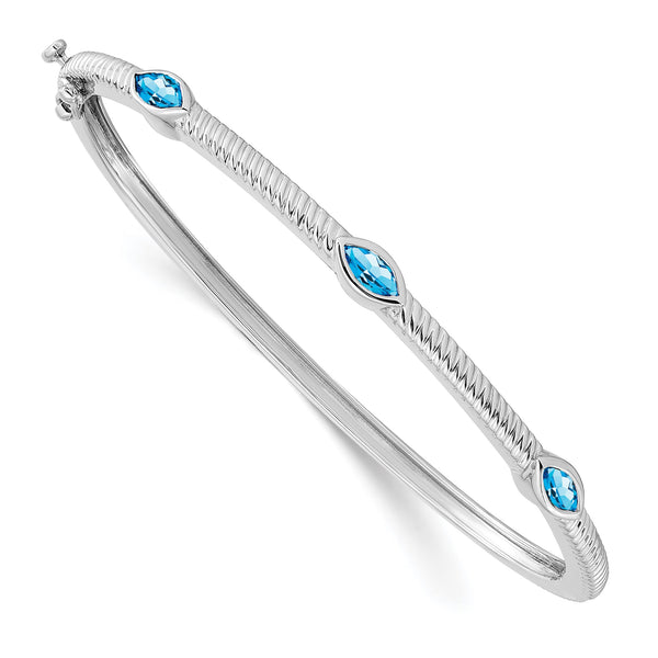 10k White Gold Marquise Blue Topaz 3 Stone Bangle 7 in - Birthstone Company