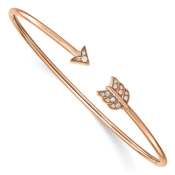 14k Rose Gold 1/10 carat Lab Grown Diamond VS/SI+ G+ Arrow Cuff Flexible Bangle Bracelet - Birthstone Company