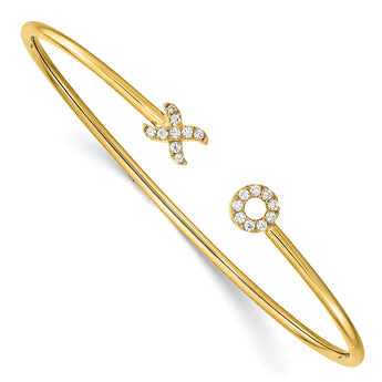 14k 1/5 carat Lab Grown Diamond VS/SI+ G+ X and O Cuff Flexible Bangle Bracelet - Birthstone Company