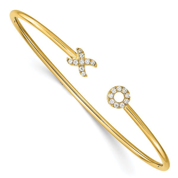 14k 1/5 carat Lab Grown Diamond VS/SI+ G+ X and O Cuff Flexible Bangle Bracelet - Birthstone Company