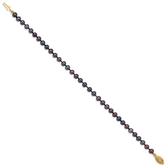 14k 4-5mm Black Near-Round Freshwater Cultured Pearl 7.5 inch Bracelet