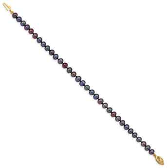 14k 5-6mm Black Near Round Freshwater Cultured Pearl Bracelet - Birthstone Company