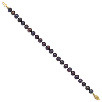14k 6-7mm Black Near Round Freshwater Cultured Pearl Bracelet - Birthstone Company