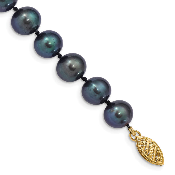 14k 8-9mm Black Near Round Freshwater Cultured Pearl Bracelet - Birthstone Company