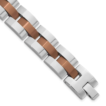 Stainless Steel Men's Brown PVD Link Bracelet with Satin Polished Finish