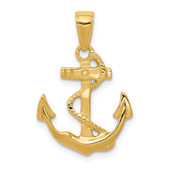 14k Solid Polished Anchor Pendant
